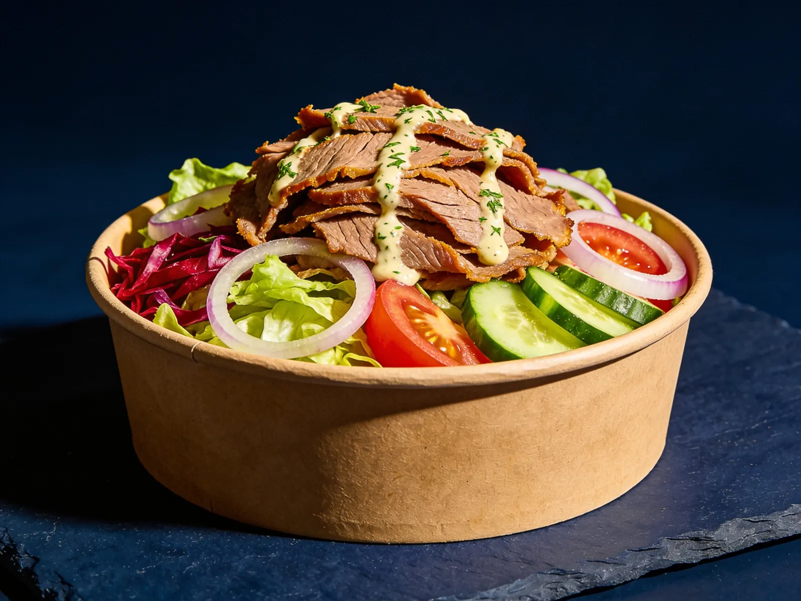 Frischer Dönersalat mit warmem Kalbfleisch